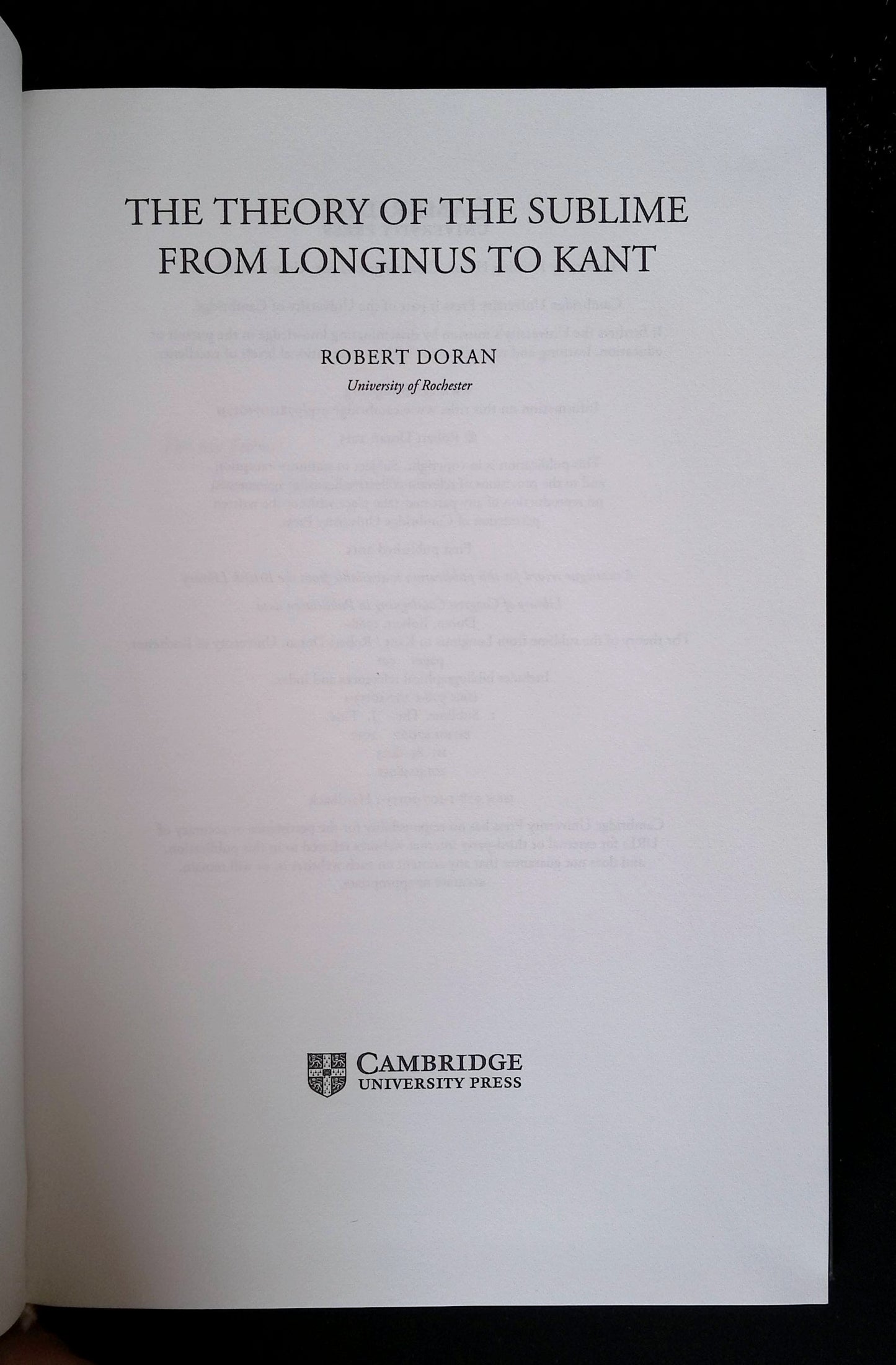 The Theory of the Sublime: from Longinus to Kant